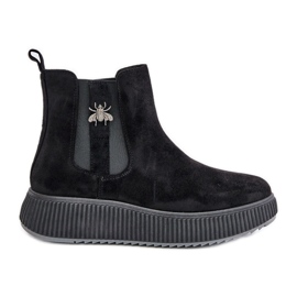 Women's Slip-On Platform Ankle Boots With Pin Eco Suede Black Ciatheia
