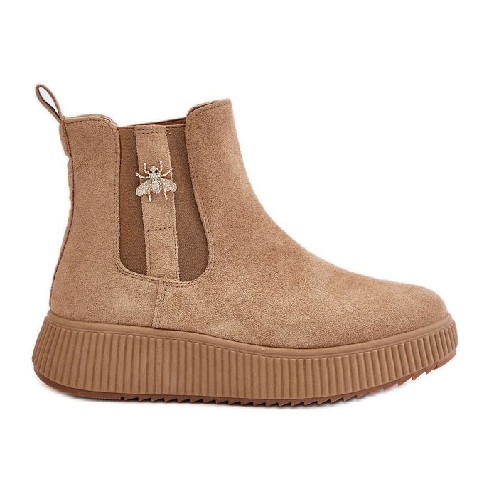 Women's Slip-on Ankle Boots On Platform With Pin Eco Suede Brown Ciatheia