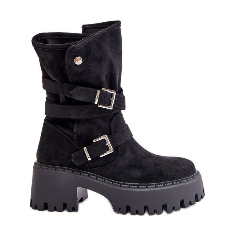 Women's Boots With Massive Heels With Buckles And Strap Black Nerelisa Women's Boots With Massive Heels With Buckles And Strap Black Nerelisa