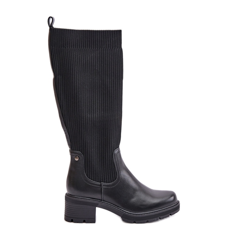 Slip-on Boots With Elastic Upper Above The Knee Black Vaimi