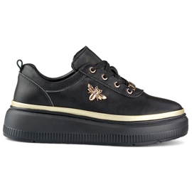 Leather black sneakers for women with gold accessories Leather black sneakers for women with gold accessories