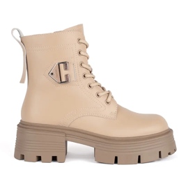Beige leather ankle boots with a thick sole Beige leather ankle boots with a thick sole
