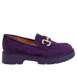 Karins Purple suede moccasins with a buckle