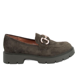 Karins Green suede moccasins with a buckle