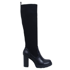 Jaida Black Elasticated Heel Boots
