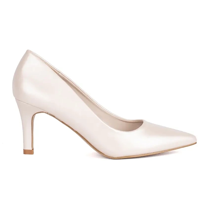 Classic elegant pearl pumps with a stiletto heel beige