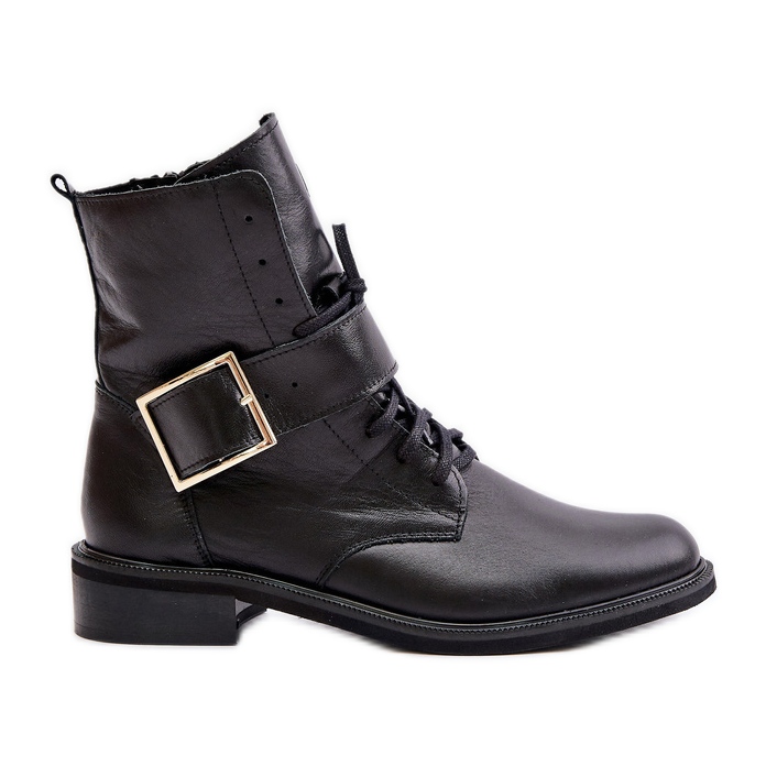 Zazoo 2949 Leather Ankle Boots With Buckle Black