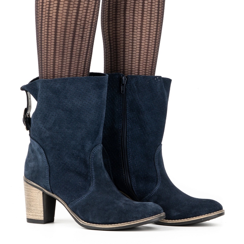 Olivier Openwork leather Sophia ankle boots navy blue