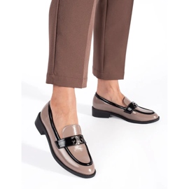 Patent leather beige and black women's loafers
