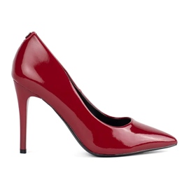Burgundy patent leather women's high heels red