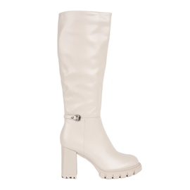 Classic beige boots with a block heel