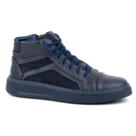 Olivier Men's Leather Winter Sneakers Shoes 886K Navy Blue
