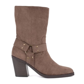 Seastar Suede dark beige ankle boots with a block heel