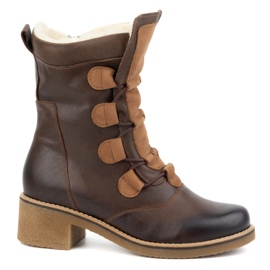 Olivier Stylish women's leather ankle boots insulated with wool 317BB dark brown