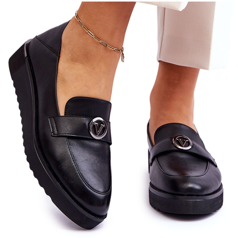 Women's Vinceza Leather Moccasins With a Low Wedge, Black