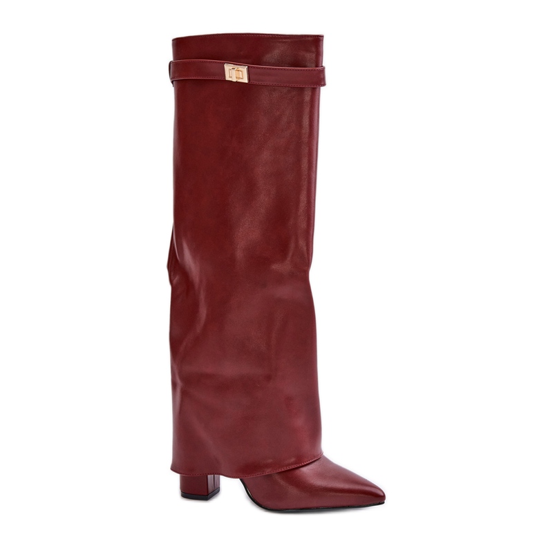 Women's Eco Leather Boots With Rolled Upper On A Block Heel Burgundy Avamora red