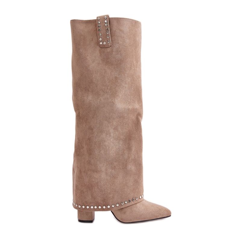 Women's Boots With Rolled Upper On A Heel Beige Kaithena