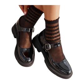 Patent Leather Women's Shoes With Buckle Black Plikuria
