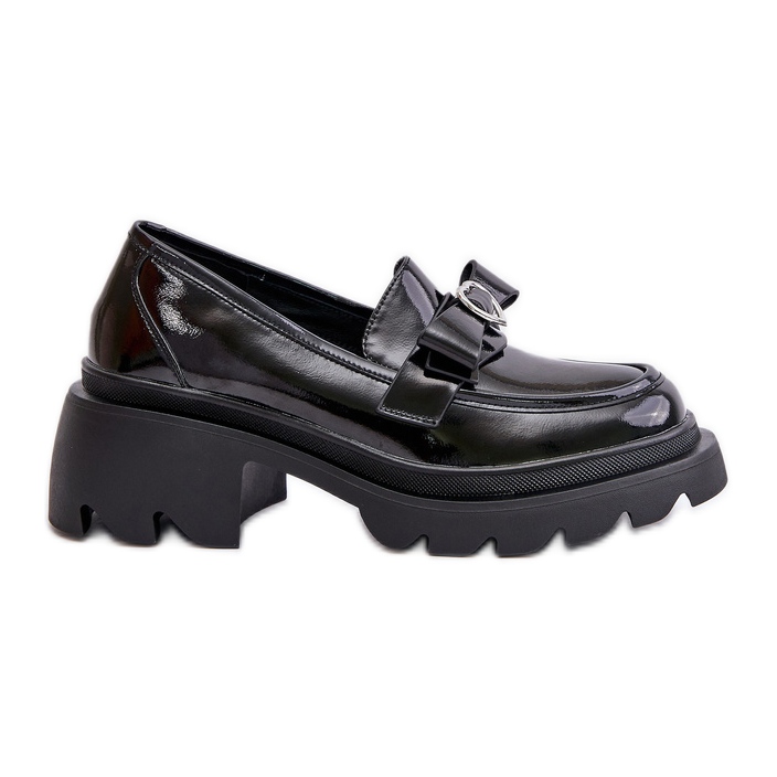 S.Barski Leather Women's Loafers With Bow And Heart D&amp;A LZ42-032 Black
