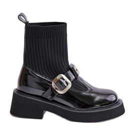 S.Barski Patent Leather Ankle Boots With Sock And Buckle Slip-On MR880-076 Black