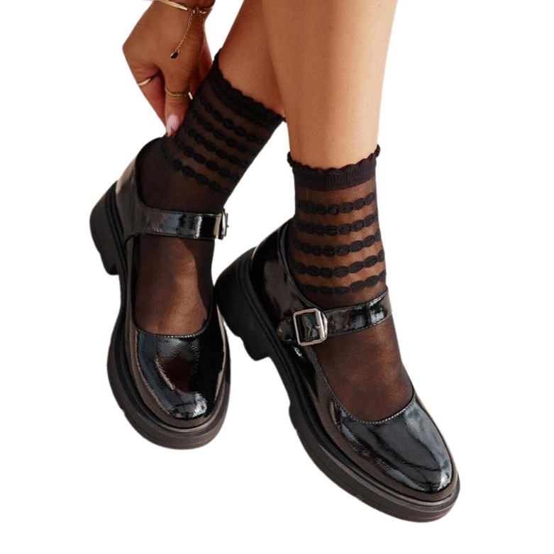 Patent Leather Women's Shoes With Strap Black Vinceza 62179