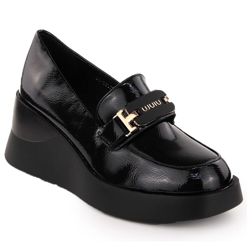 Women's leather wedge shoes black Vinceza 58337