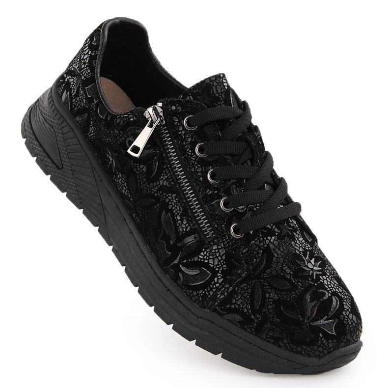 Women's leather shoes with flowers, black, T.Sokolski J24-333