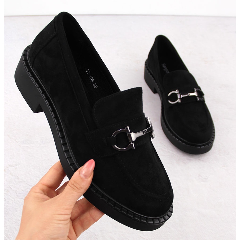 Women's moccasins half-shoes with decoration black Sergio Leone BT196 Women's moccasins half-shoes with decoration black Sergio Leone BT196