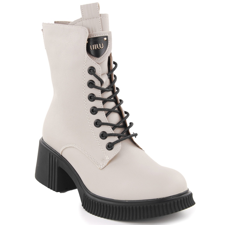 Women's leather ankle boots on a block, beige, Vinceza 66671 Women's leather ankle boots on a block, beige, Vinceza 66671