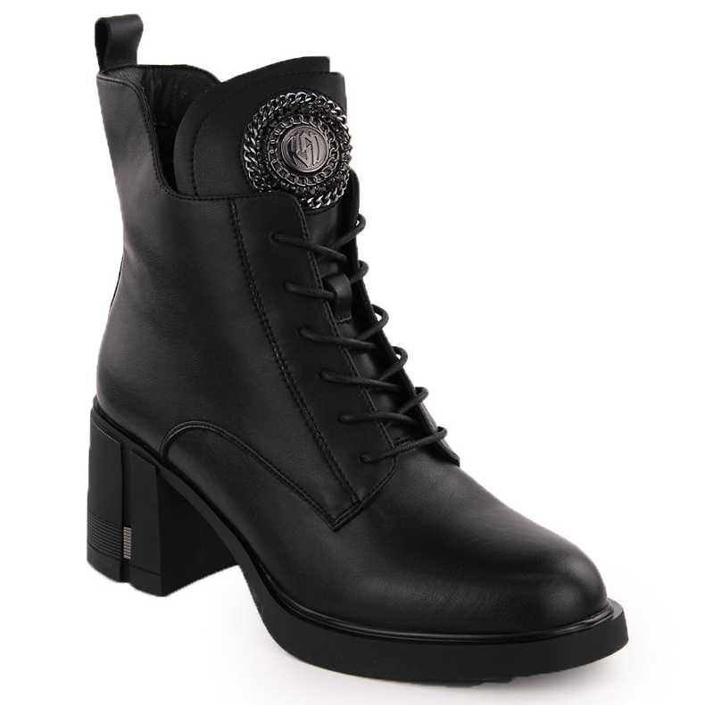 Leather ankle boots for women with decoration black Vinceza 66676