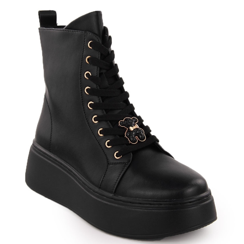 Leather platform ankle boots with bear black Vinceza 66701