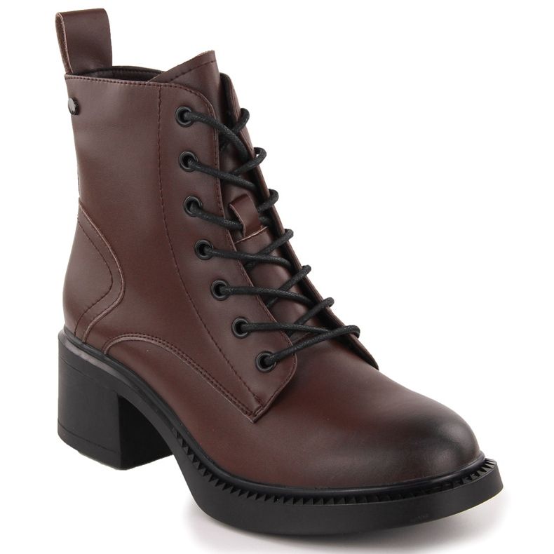 Women's leather ankle boots on a block, brown Vinceza 66722