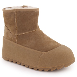 Leather snow boots women's ankle boots on camel platform Big Star OO274A212 brown Leather snow boots women's ankle boots on camel platform Big Star OO274A212 brown