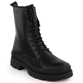 Leather women's work boots with rivets black Big Star OO274A269