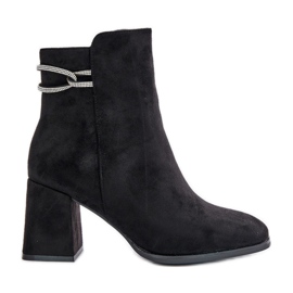 Insulated Women's Ankle Boots on a Heel Eco Suede Black Saivia