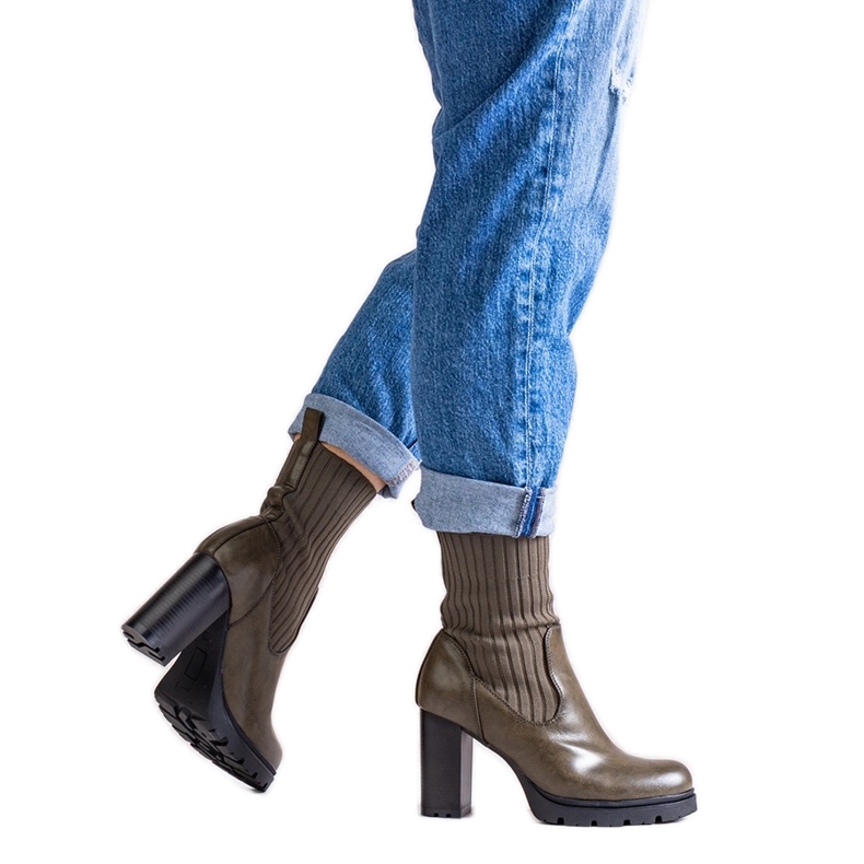 Green ankle boots with a block heel made of eco-leather Asera