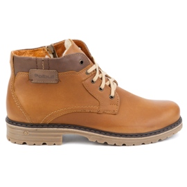 Polbut Men's winter shoes leather ankle boots insulated J35S camel brown