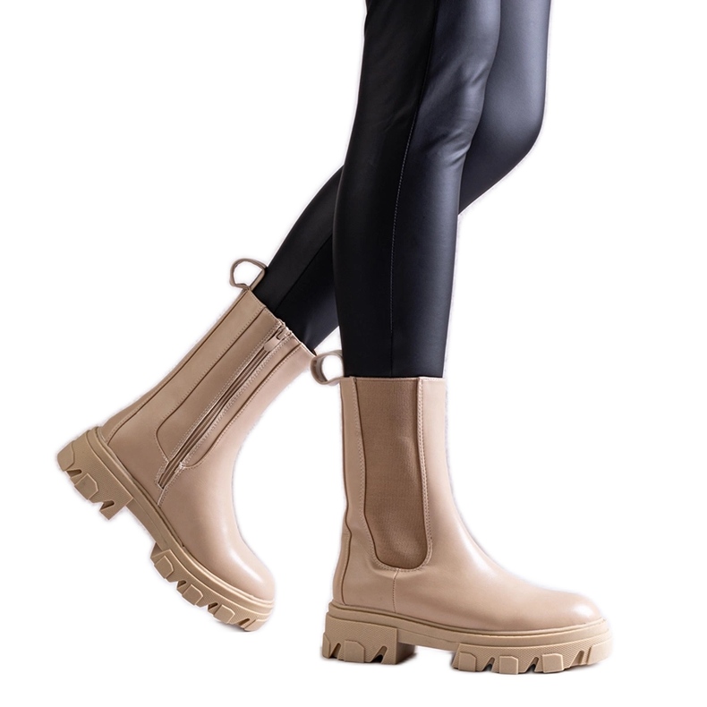Beige high boots made of eco-leather Manera