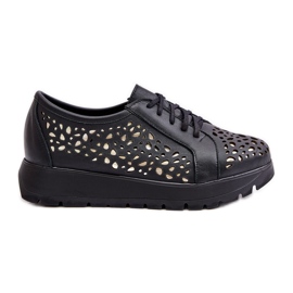 Zazoo 2973 Leather Platform Shoes With Openwork Pattern Black
