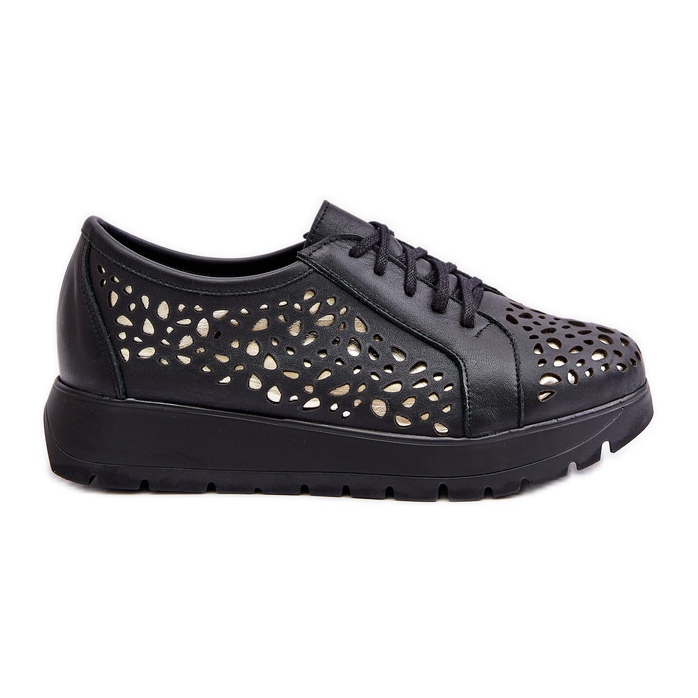 Zazoo 2973 Leather Platform Shoes With Openwork Pattern Black