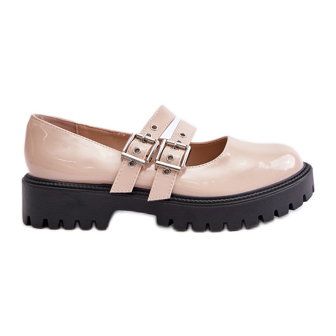 Women's Patent Leather Strap Half-Boots Beige Terione