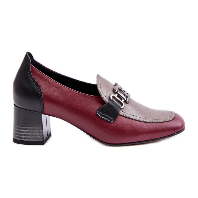 Laura Messi 2861 Burgundy Leather Pumps With Gold Decoration On A Block Heel red Laura Messi 2861 Burgundy Leather Pumps With Gold Decoration On A Block Heel red