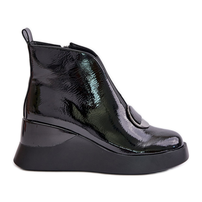 S.Barski Patent Leather Wedge Ankle Boots Insulated D&amp;A MR880-136 Black