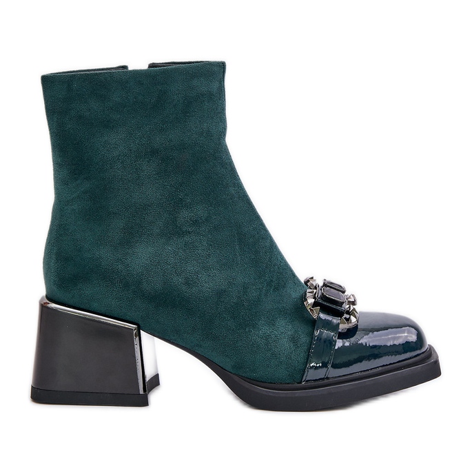 S.Barski Elegant Women's Ankle Boots With Heels With Decoration Dark Green MR880-127