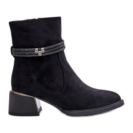 S.Barski Insulated Women's Low Heel Ankle Boots With Decorative Straps D&amp;A MR880-027 Black