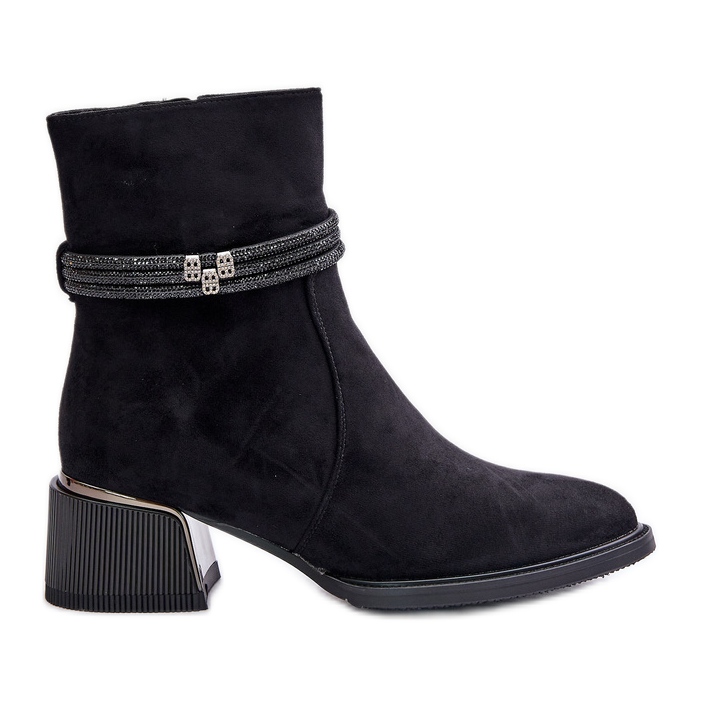 S.Barski Insulated Women's Low Heel Ankle Boots With Decorative Straps D&amp;A MR880-027 Black