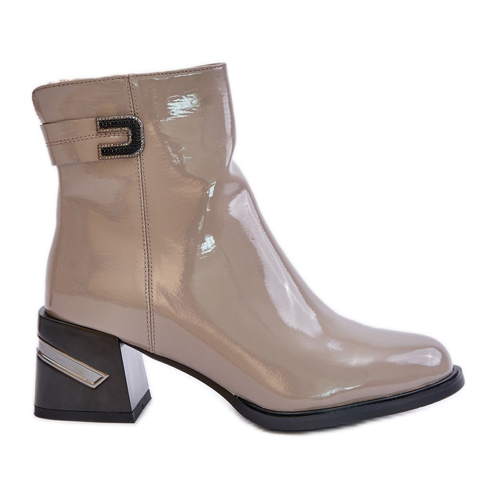 S.Barski Patent Leather Ankle Boots Heeled Insulated MR880-093 Gray grey
