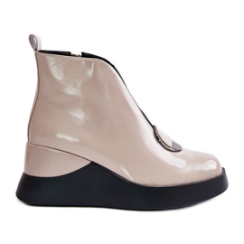 S.Barski Patent Leather Wedge Ankle Boots Insulated D&amp;A MR880-136 Beige