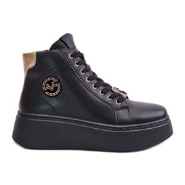 High Leather Women's Sneakers On The Platform Vinceza 66707 Black