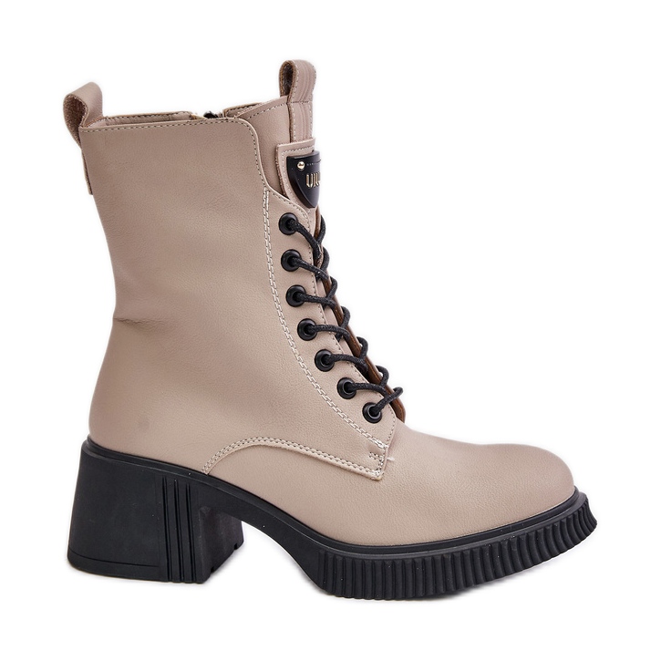 Insulated Women's Ankle Boots Made of Genuine Leather Vinceza 66671 Beige